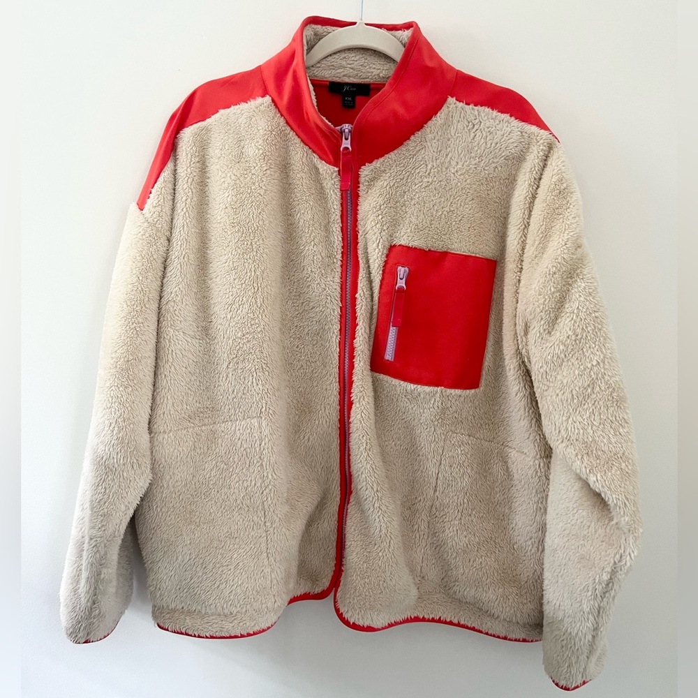J. Crew Superplush Full Zip Colorblock Sherpa Size XXL